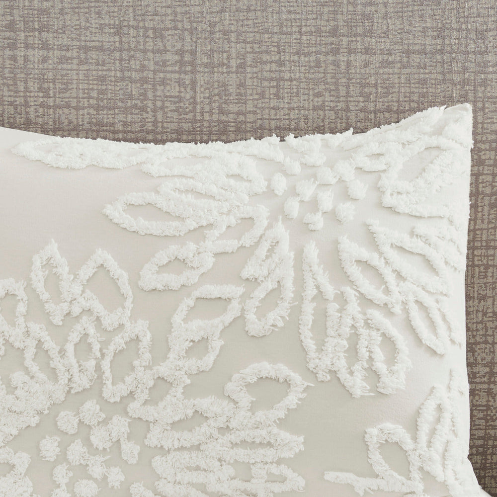 3 Piece Tufted Cotton Chenille Floral Comforter Set Off-White King/Cal King Media 7