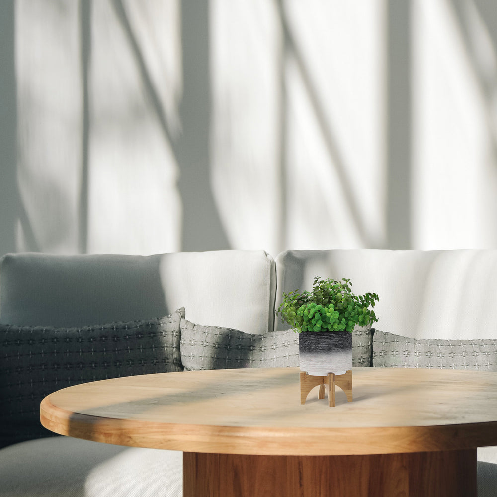 CERAMIC 5' PLANTER ON WOODEN STAND, GRAY Media 1