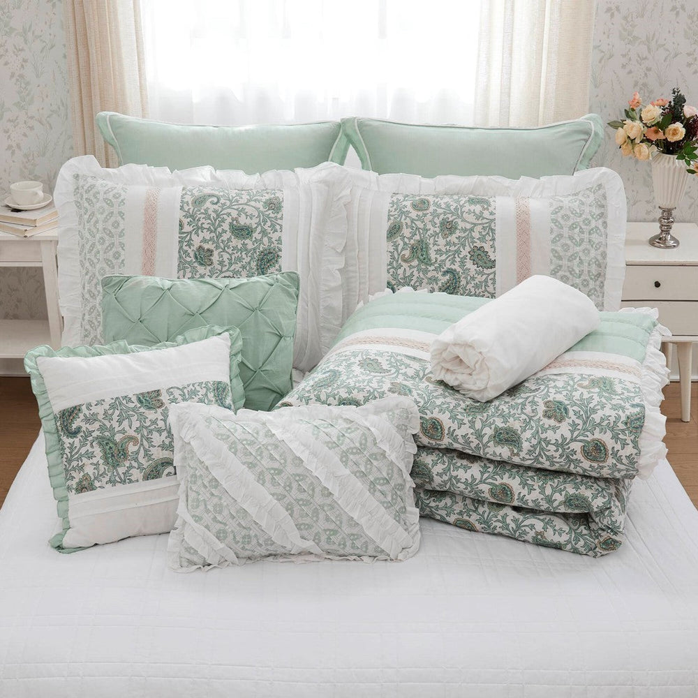 9 Piece Cotton Percale Comforter Set Aqua Cal King Media 9