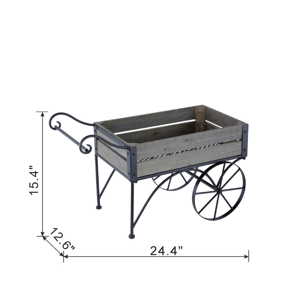 24.4x12.6x15.4' Rustic Black Trolley Cart Plant Stand, Planter Media 19