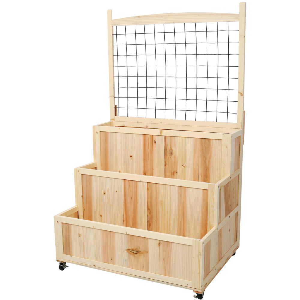 3-Tiers Raised Garden Bed with Trellis, 53' H Vertical Planter Box with Wheels & Back Storage Area, for Flowers, Vegetables, Herbs, Natural Media 5