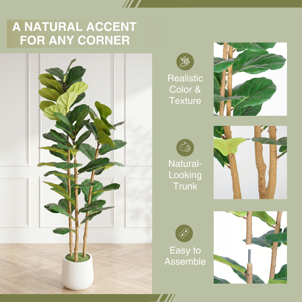 5.2FT Artificial Fiddle Leaf Fig Tree With Decorative White Pot, Real Touch Fake Indoor Plant for Home Office Living Room Corner Decoration, 1pc/set Media 5