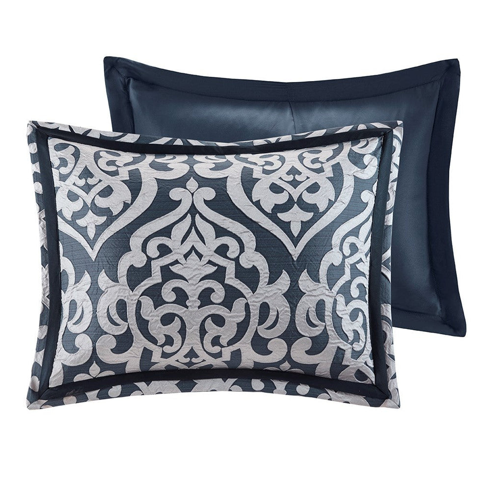 8 Piece Jacquard Comforter Set Navy/Silver Cal King Media 9