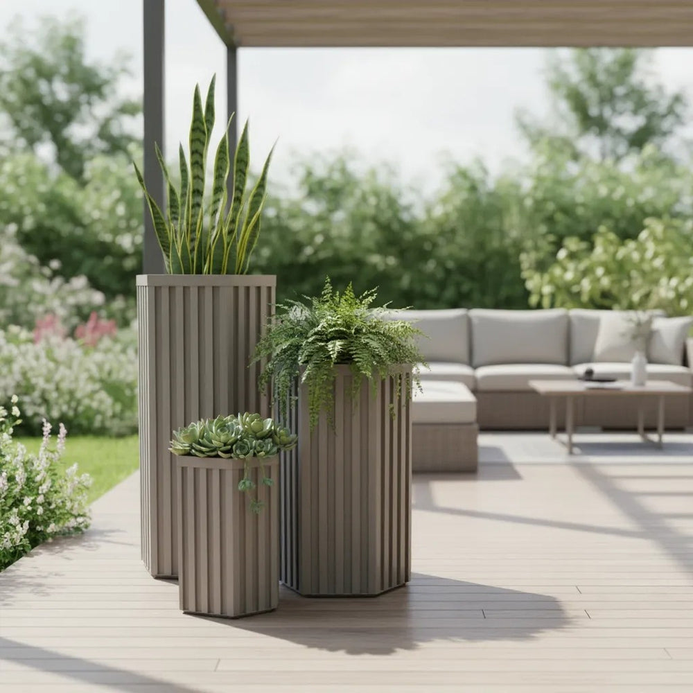 Hexagon Column Planter LG - Grey Brown Media 5