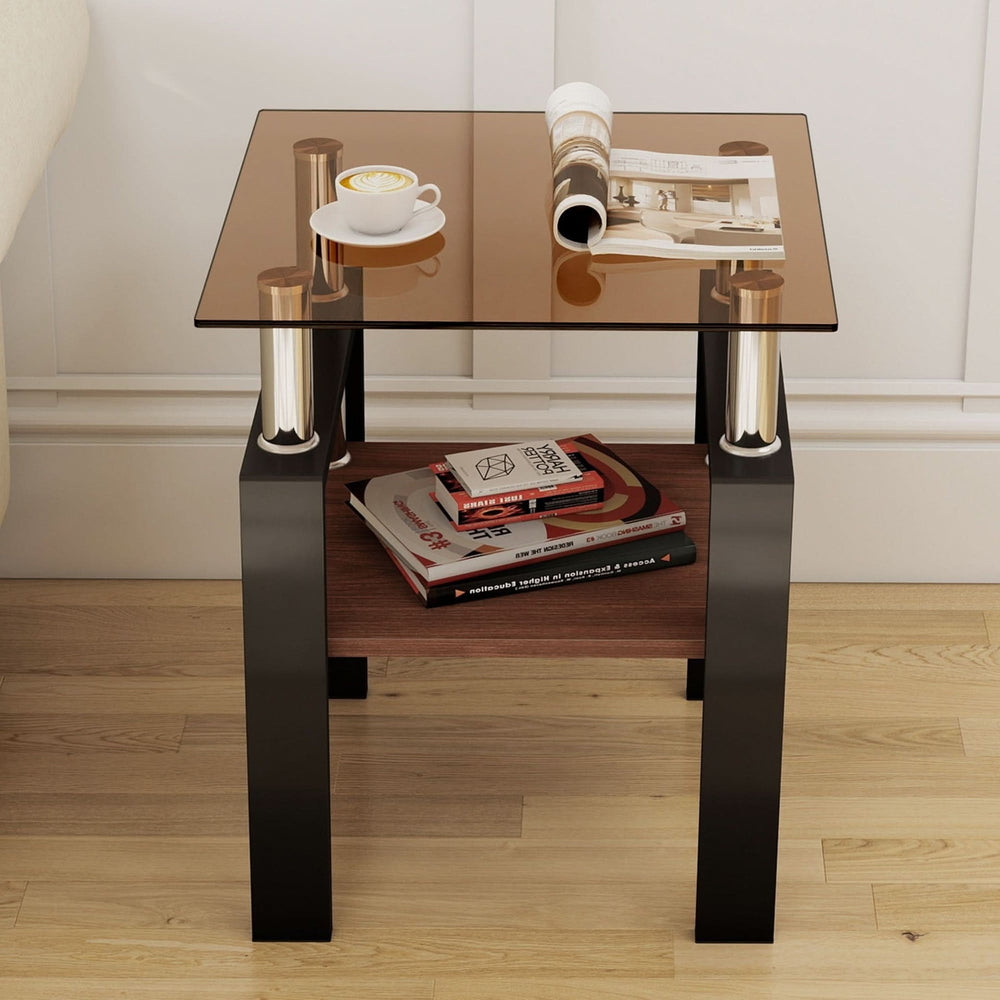Tempered Glass Tables Square Black Living Room Contemporary Set Of Two Media 8