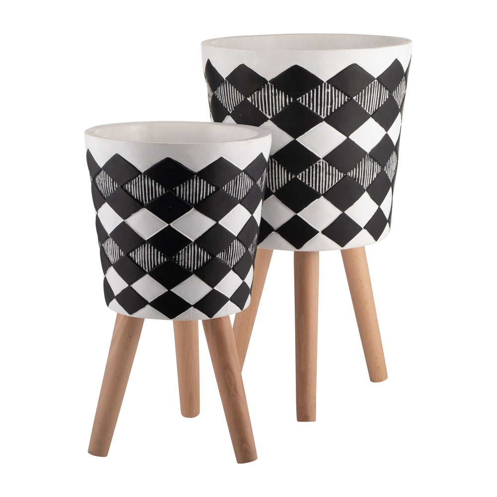 S/2 10/12' DIAMOND PLANTER W/ WOOD LEGS, BLACK(KD) Media 3