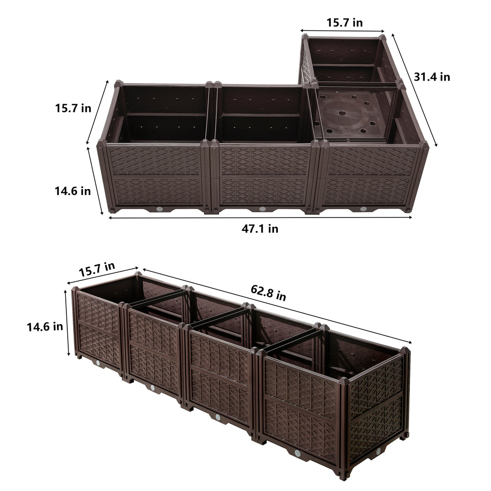 Indoor/Outdoor Rectangular Plastic Planting Box Kit for Vegetables, Herbs, Flowers & Succulents, Coffee, Polypropylene, 62.80 Inches Media 3