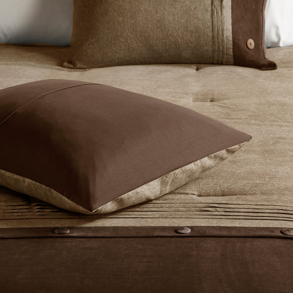 7 Piece Faux Suede Comforter Set Brown Cal King Media 10