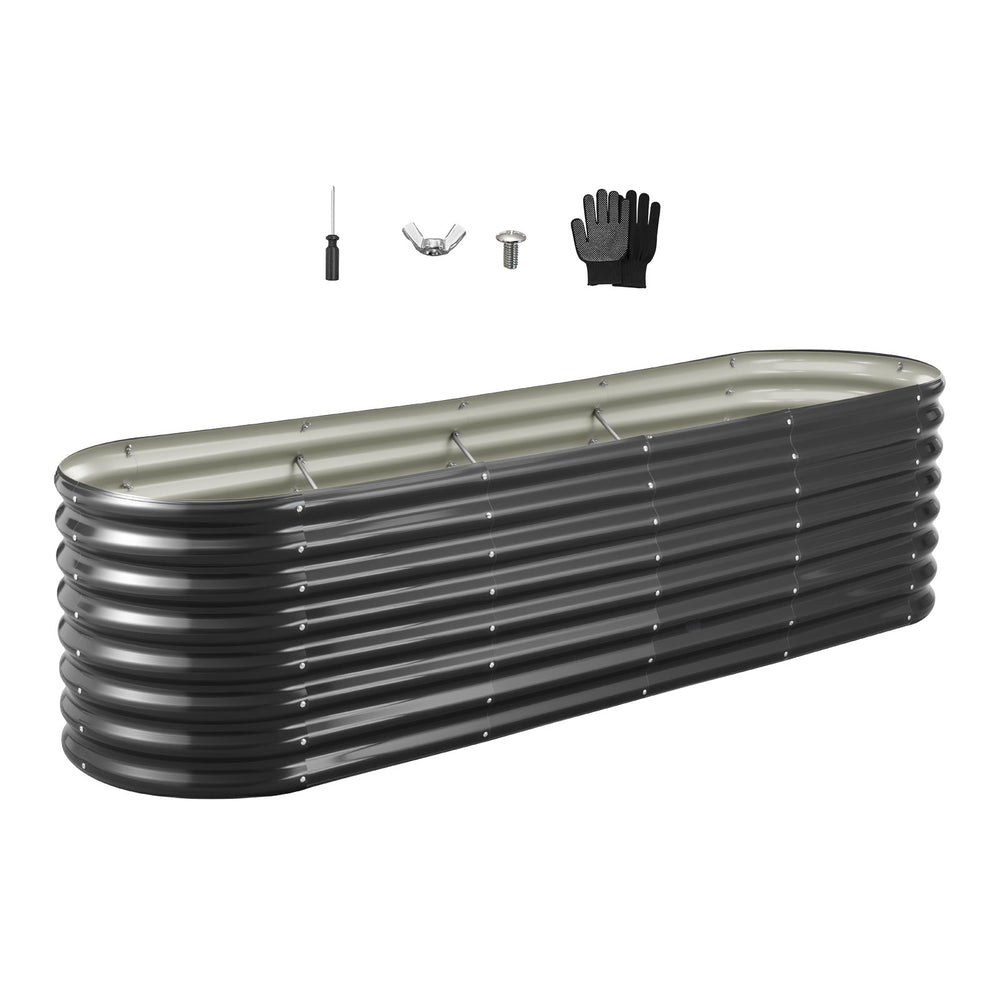 Metal Raised Garden Bed, 8 x 2 x 2 ft Oval Outdoor Galvanized Planter Garden Box, Open Bottom Design, Large Planter Raised Bed for Growing Vegetables, Flowers, Herbs, and Succulents, Dark Gray Media 11