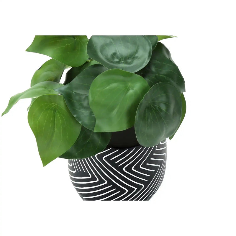 Artificial Alocasia Plant Set of 2, 8' Tall, Green Faux Indoor Decor with Black Cement Pots, Realistic Leaves, Tabletop Greenery