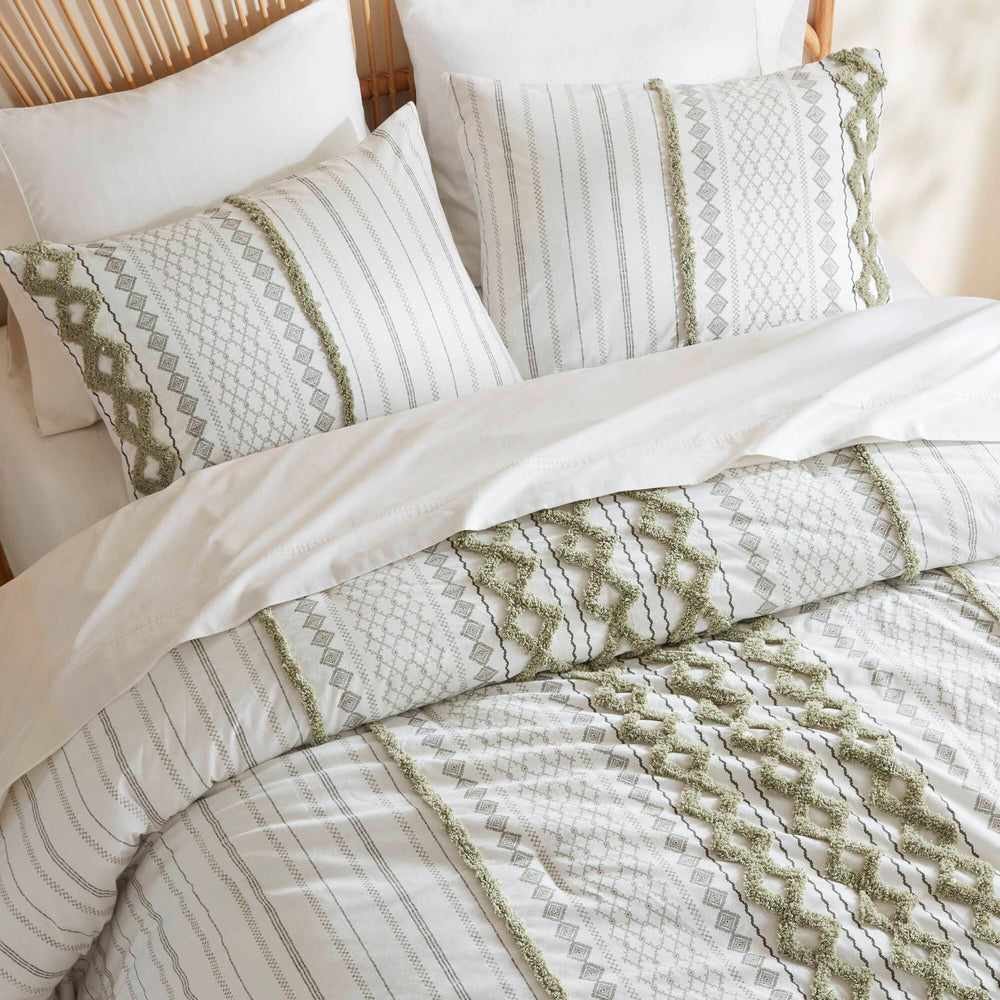 3 PCS Full/Queen Cotton Printed Comforter Set with Chenille Sage/Ivory Media 10