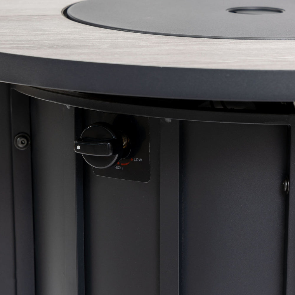Propane Fire Pit Table Round Steel Wood Grain Ceramic Tabletop For Outdoor Patio & Backyard Entertaining Media 5