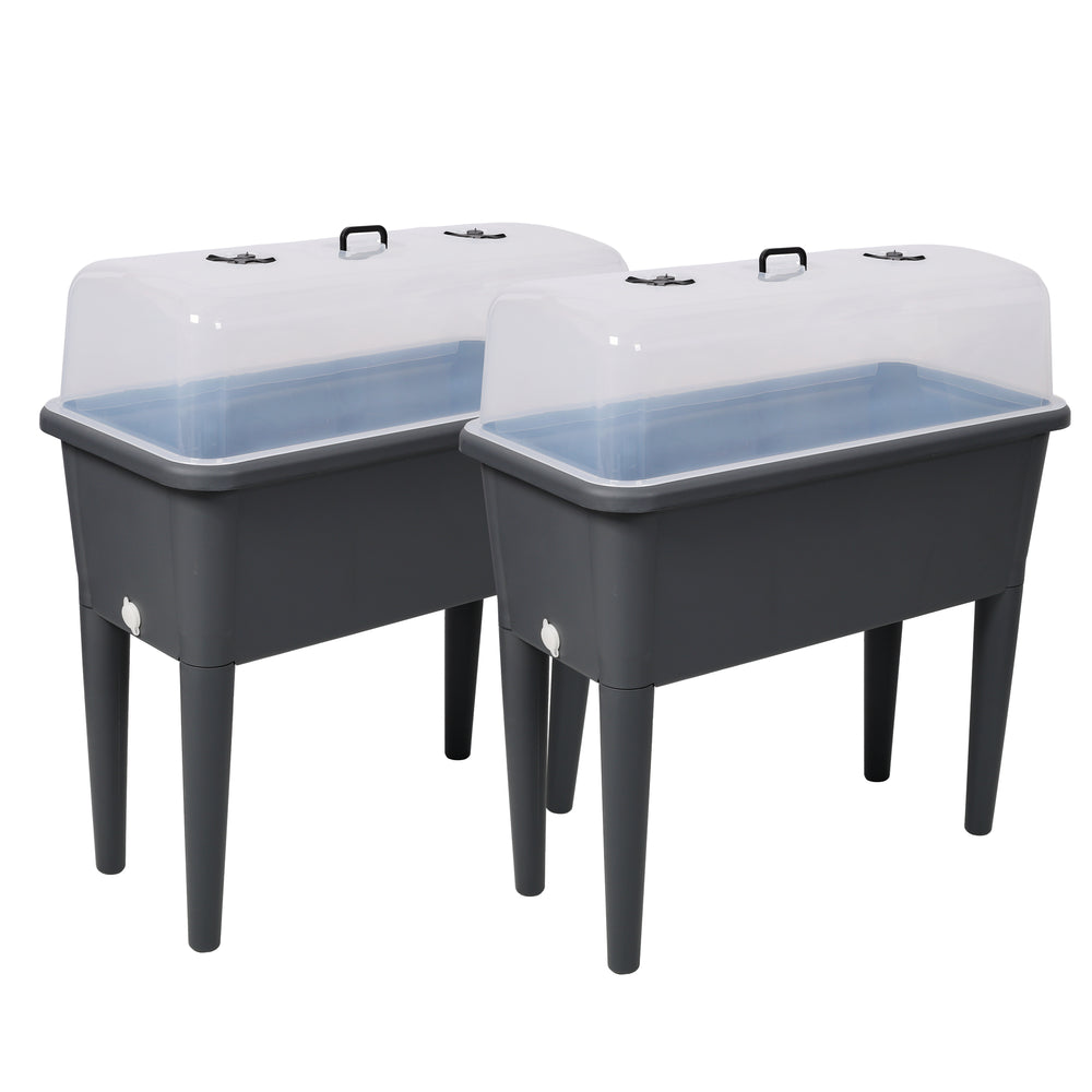 2 PCS Raised Garden Bed with Ventilated Transparent Greenhouse Lid, Elevated Planter Box with Removable Legs for Vegetables & Flowers, Deep Gray Media 1