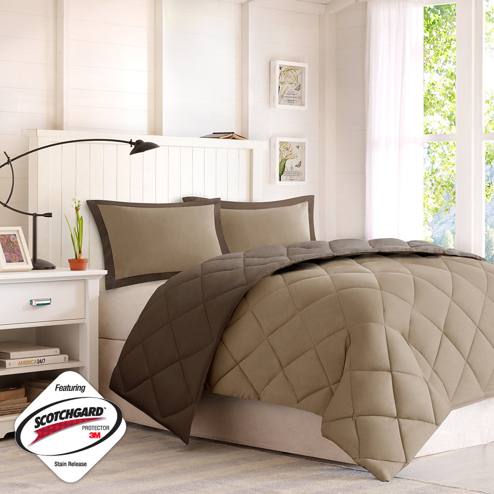 King 3M Scotchgard Diamond Quilting Reversible Down Alternative Comforter Set Media 2