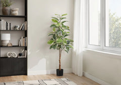 Artificial Plant, 52' Tall, Rubber Tree, Indoor, Faux, Fake, Floor, Greenery, Potted, Real Touch, Decorative, Green Leaves, Black Pot perspective
