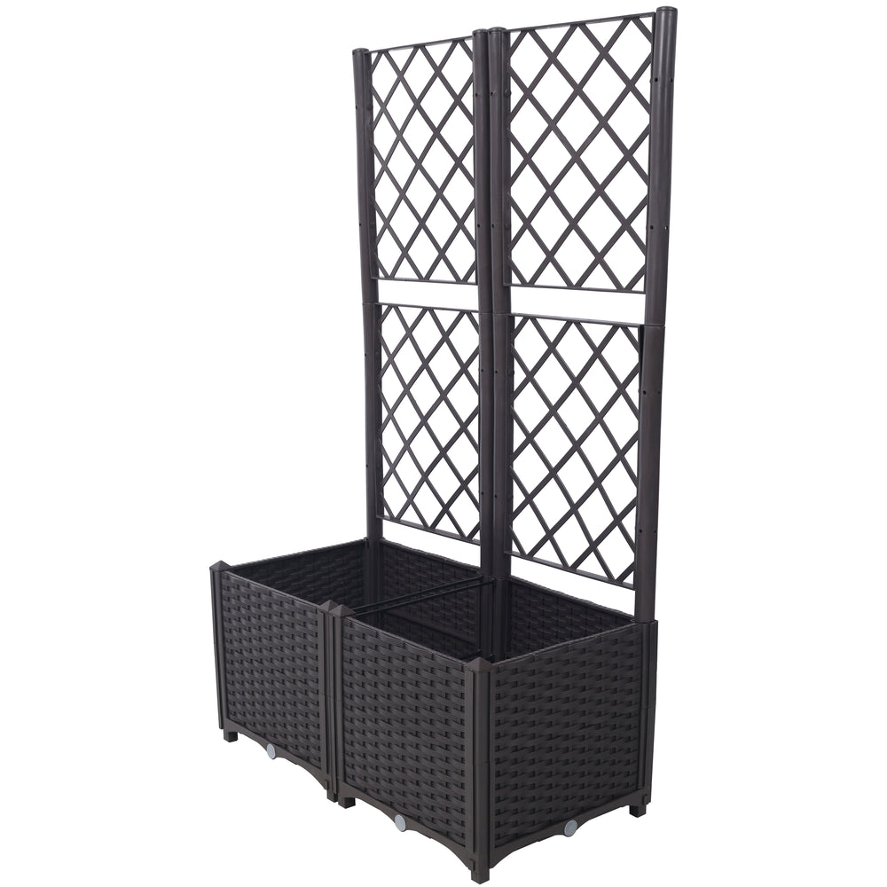 Poly Rattan Brown Trellis Raised Bed  with Drainage Plug - 2 Removable Pots with Large Flower Boxes - Built-in Support for Climbing Plants - Outdoor Patio Garden Decoration Media 3