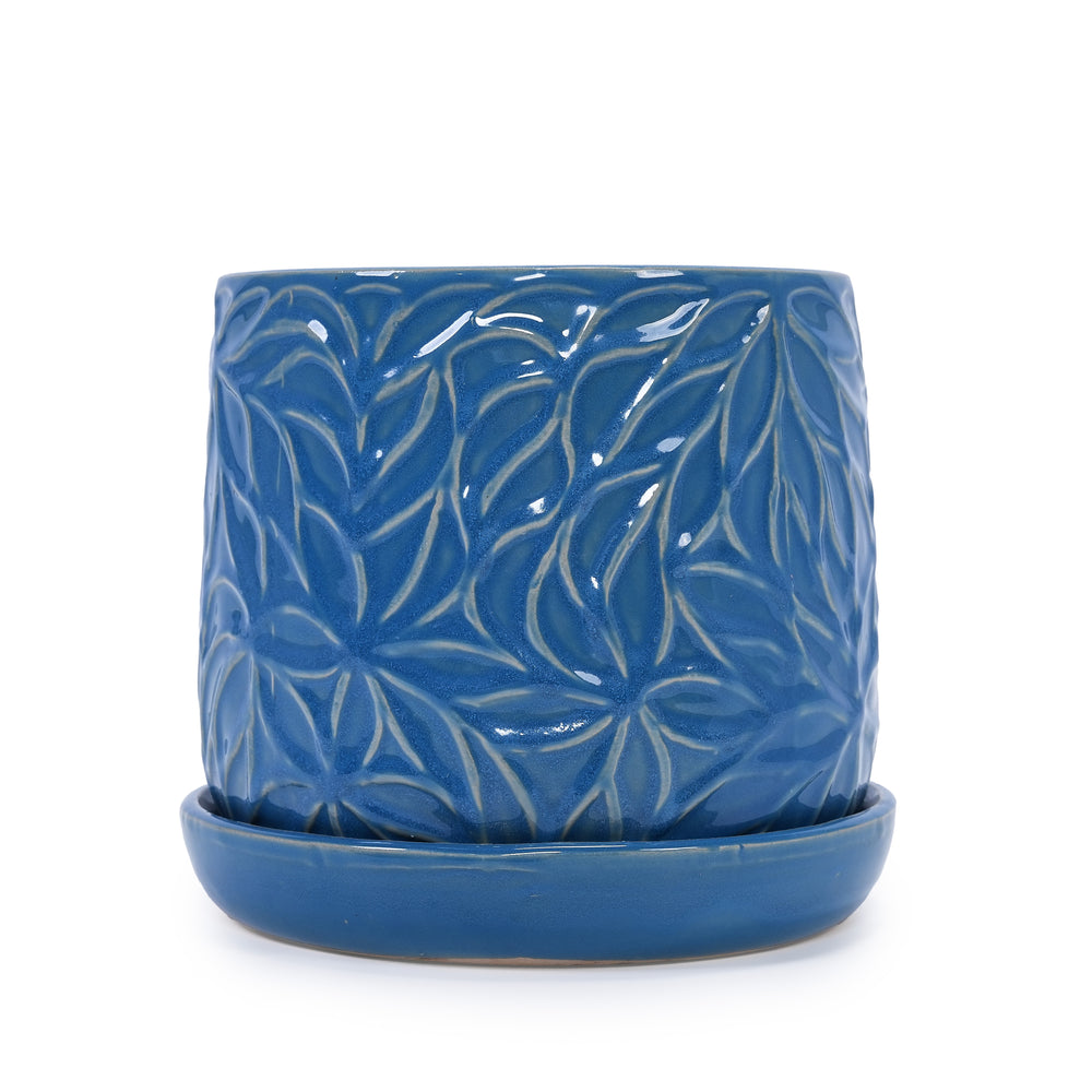 Set of 2 Ceramic Flowerpot, 7' Modern Planter for Patio, Garden, Windowsill - Navy Blue Media 5