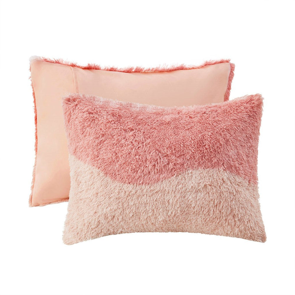 Full/Queen Ombre Shaggy Faux Fur Comforter Set Media 4