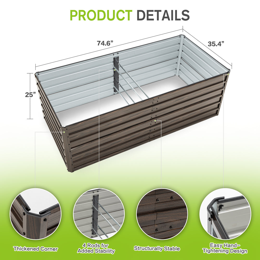74.6'x35.4'x25' Raised Garden Bed Kit, Metal Elevated Planter Box, Open Drainage Base, 4 Reinforcing Rods, Rustproof Steel with Safety Edging – Easy Assembly for Vegetables, Flowers, Herbs Media 2