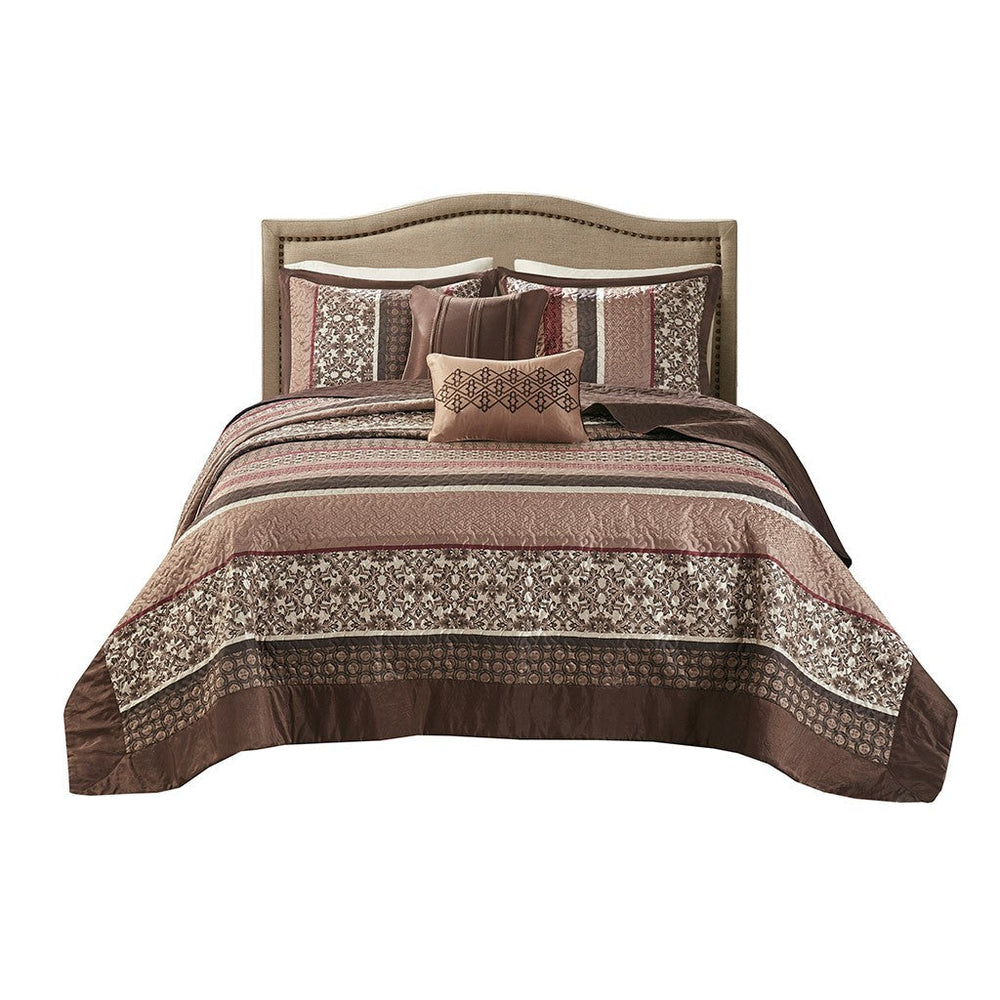 5 Piece Reversible Jacquard Bedspread Set Red Queen Media 4