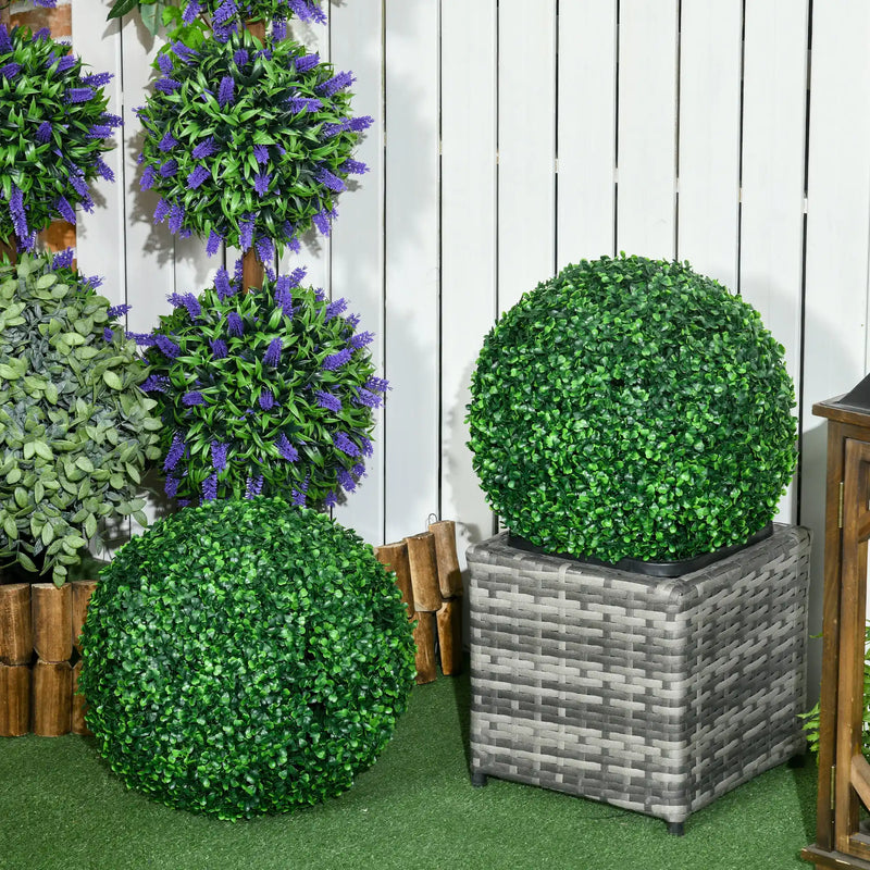 HOMCOM Set of 2 15.75 Inch Artificial Ball Boxwood Topiary Trees Balls, Indoor Outdoor Fake Plants for Home, Office & Living Room Decor
