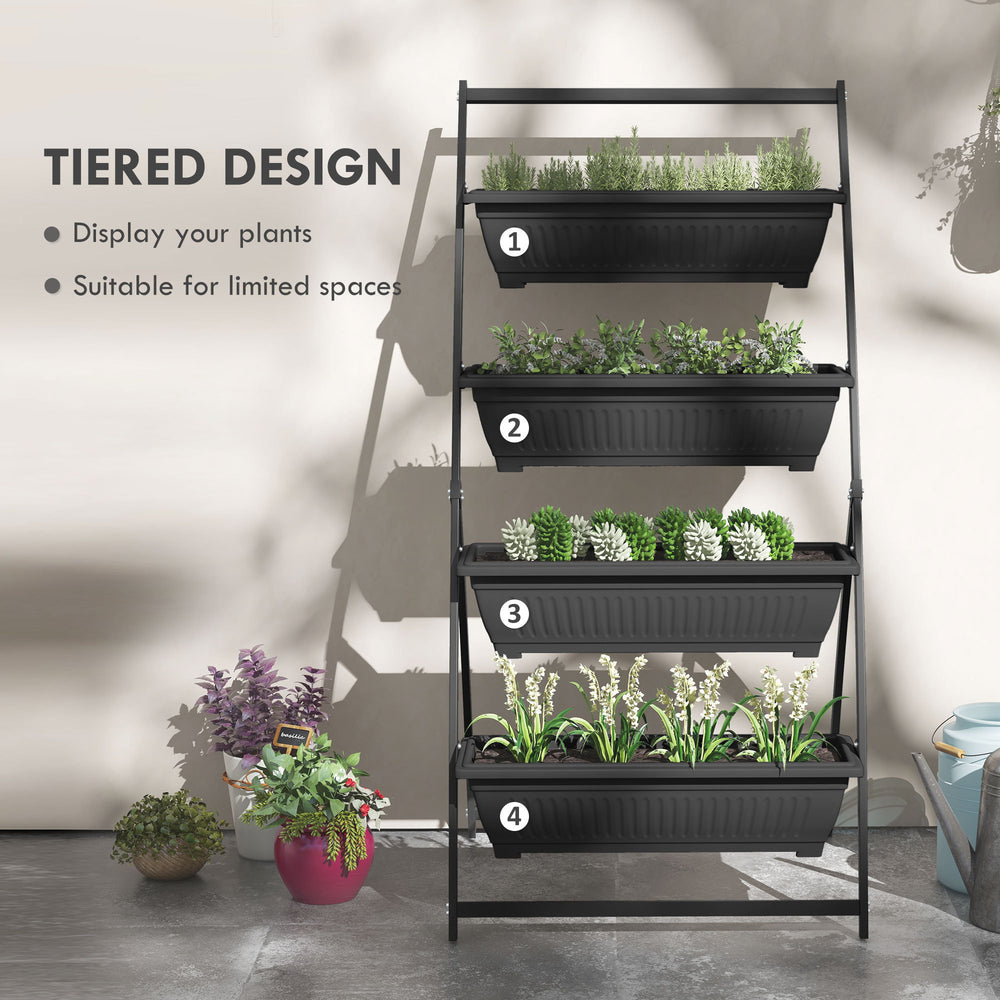 Outsunny Raised Garden Bed, 4 Tier Vertical Garden Planter Set, 4 Outdoor Planter Boxes with Stand, Self Draining Design Elevated Garden for Vegetable, Flowers & Herbs, Black Media 4