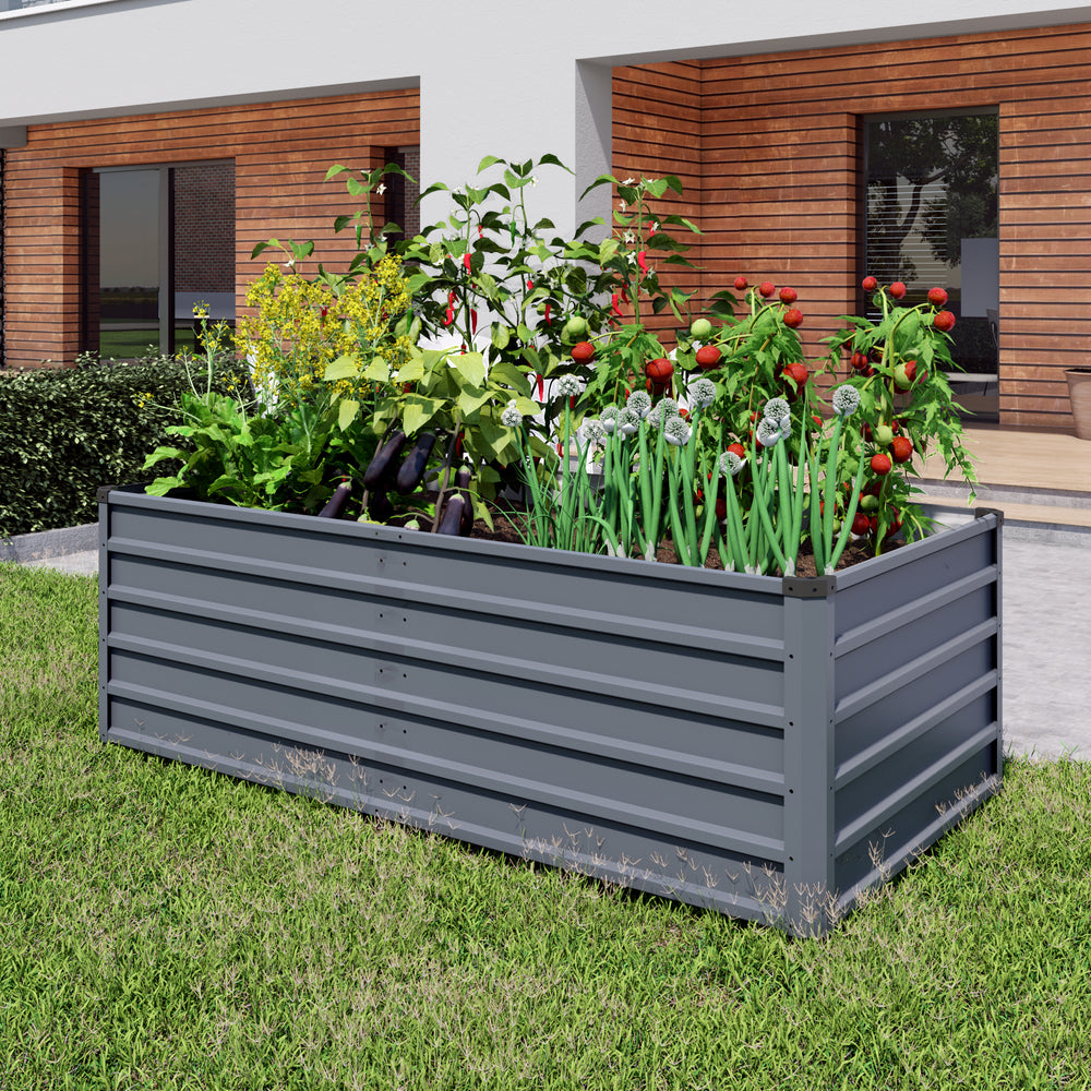 6x3x2 ft 2 pcs Large Raised Garden Bed Kit, Grey Rectangular Galvanized Metal Outdoor Garden Bed, Planter Raised Garden Boxes Outdoor Garden Beds for Growing Plants, Vegetables and Flowers. Media 2