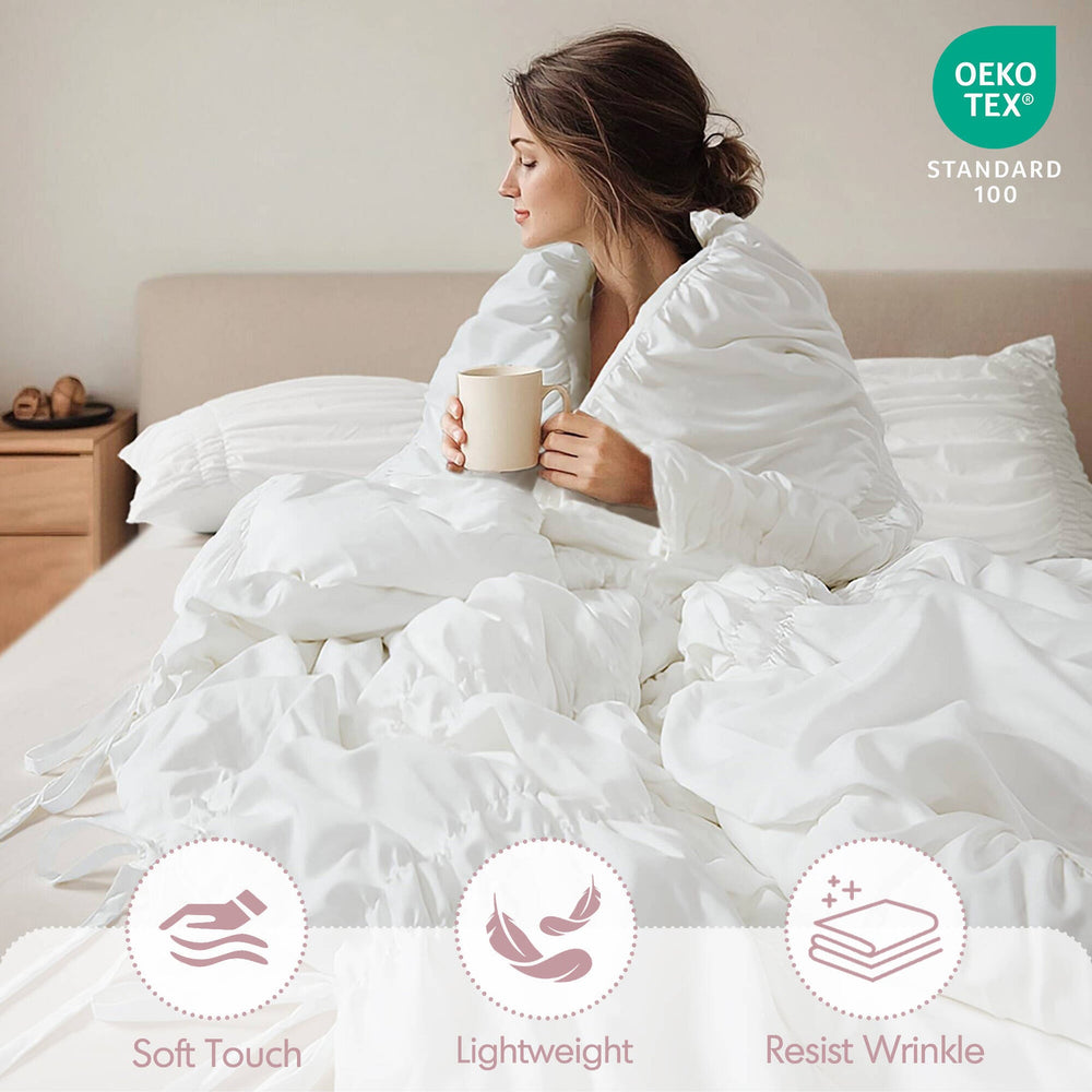 5 Pieces Full/Queen Comforter Set,White Media 5