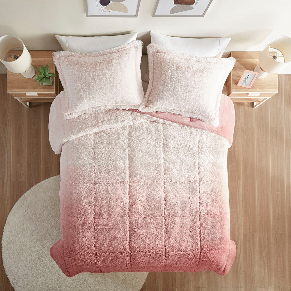 Full/Queen Ombre Shaggy Long Fur Comforter Mini Set Media 6