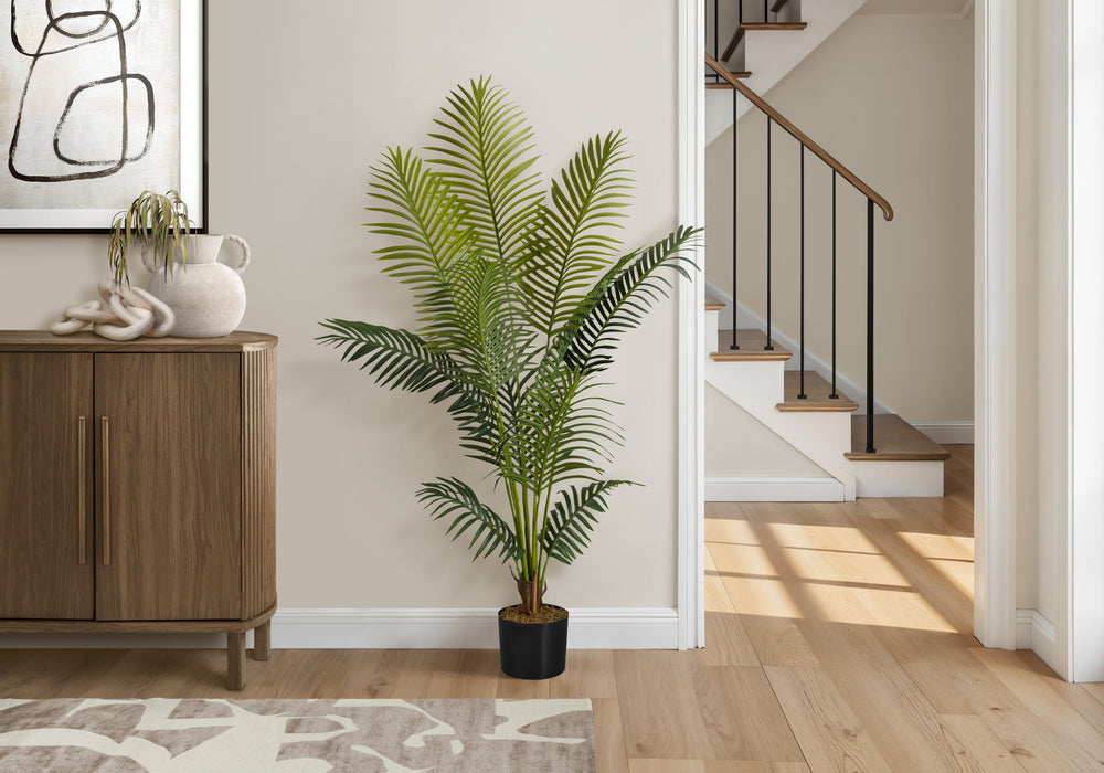 Artificial Plant, 57' Tall, Palm Tree, Indoor, Faux, Fake, Floor, Greenery, Potted, Real Touch, Decorative, Green Leaves, Black Pot Media 1