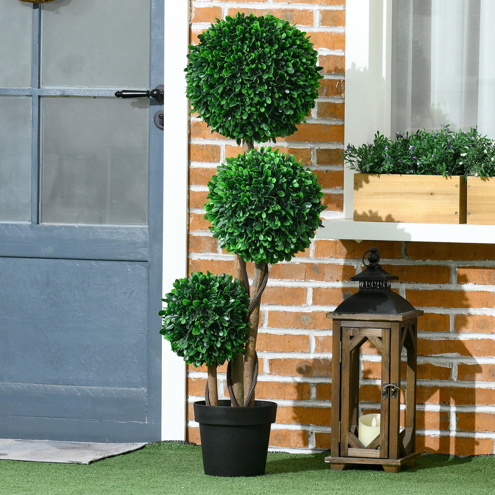 HOMCOM 3.5ft/43.25' Artificial 3 Ball Boxwood Topiary Tree with Pot, Indoor Outdoor Fake Plant for Home Office, Living Room Decor Media 8