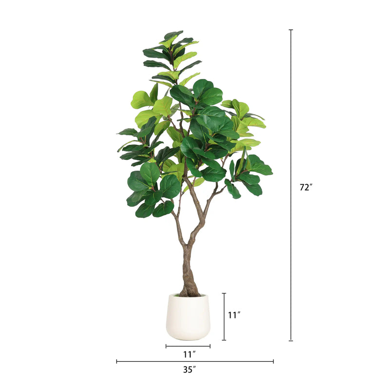 6FT Artificial Fiddle Leaf Fig Tree With Decorative White Pot, Faux Indoor Plant for Home Office Living Room Corner Decoration, 1pc/set