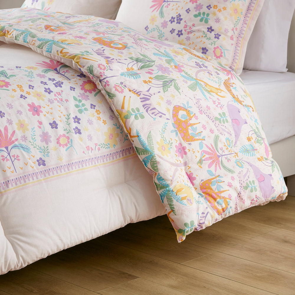 4 PCS Full/Queen Floral Reversible Cotton Comforter Set with Throw Pillow Purple Media 21