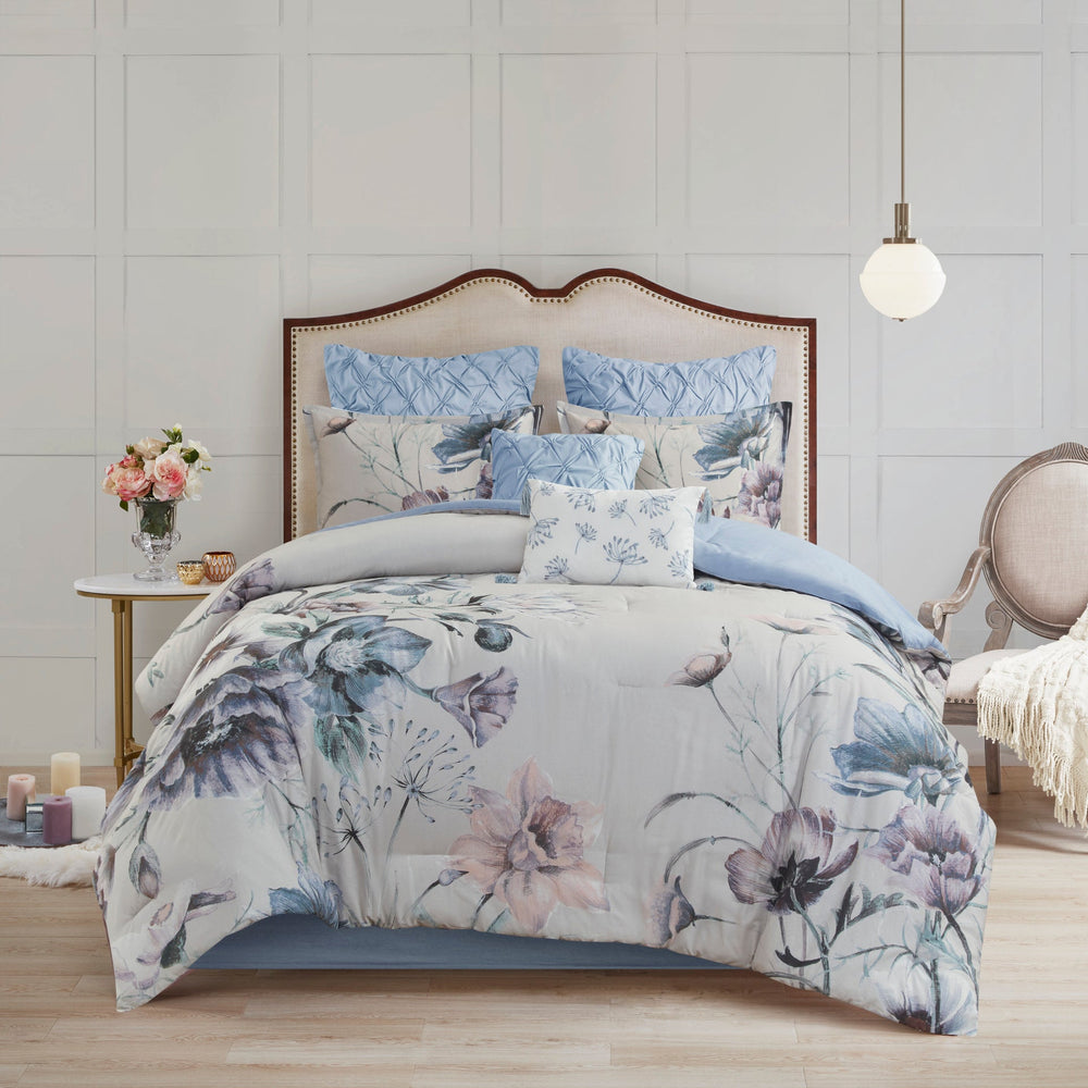 8 Piece Cotton Printed Comforter Set Blue Cal King Media 13