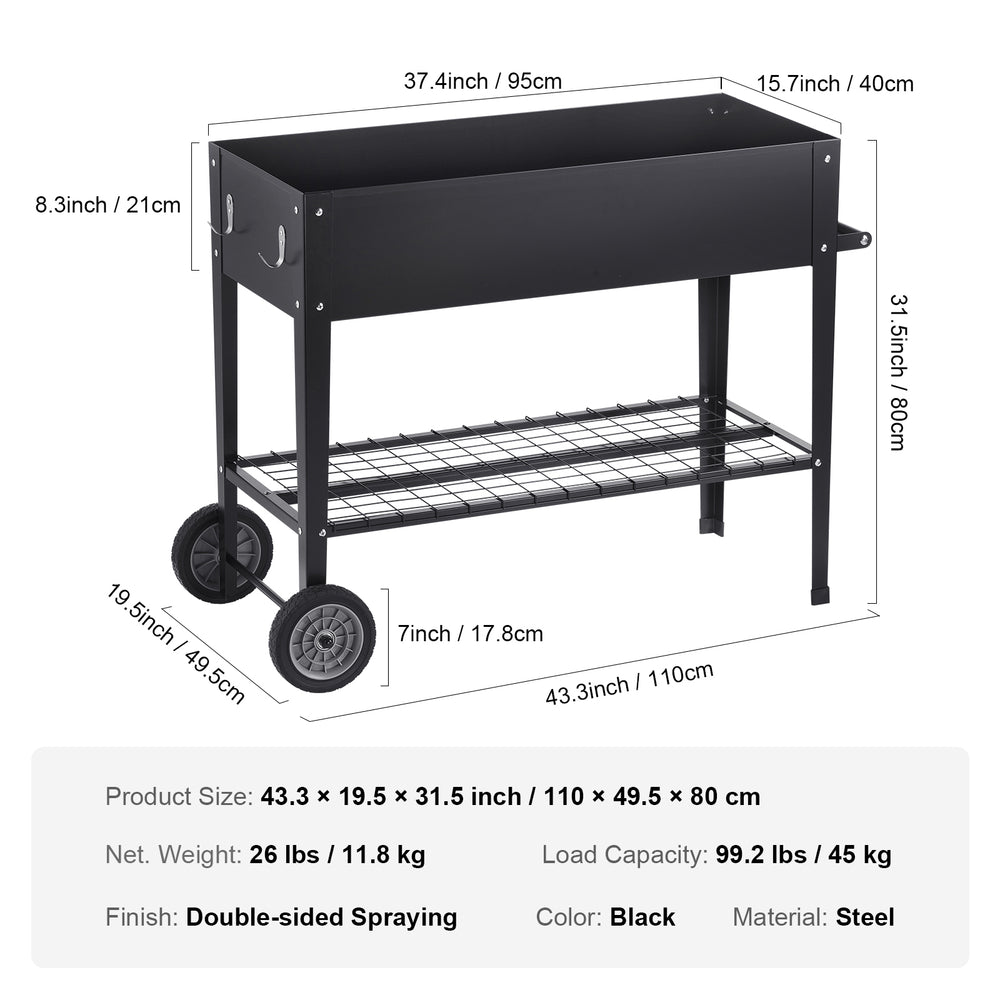 Raised Garden Bed, 42.5 x 19.5 x 31.5 inch Galvanized Metal Planter Box, Elevated Outdoor Planting Boxes with Legs, for Growing Flowers/Vegetables/Herbs in Backyard/Garden/Patio/Balcony, Black Media 8
