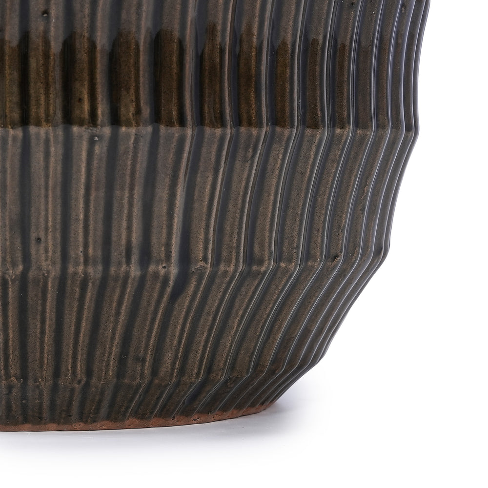 Handmade Matte Metallic Charcoal Gradient Glaze Ceramic Planter Set of 4, 7/9/12/14 Inch, Horizontal Grooves, Indoor & Outdoor Herb Succulent Pots, Breathable Clay with Drainage Holes Media 13