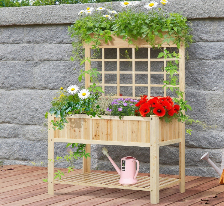 Wooden Raised Garden Bed , Coutryside Style Elevated Planter Box Stand w Media 3