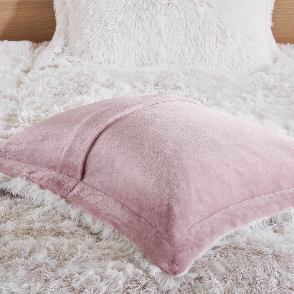 3 PCS Full/Queen Shaggy Faux Fur Comforter Mini Set Pink/White Media 5