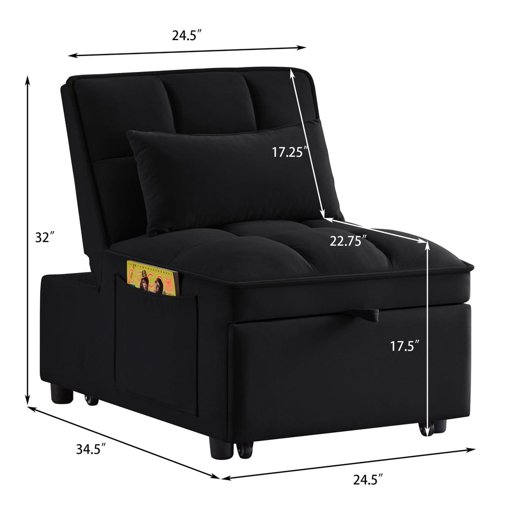 Velvet Sofa Bed Convertible Chaise Lounge Black Living Room American Design Media 13
