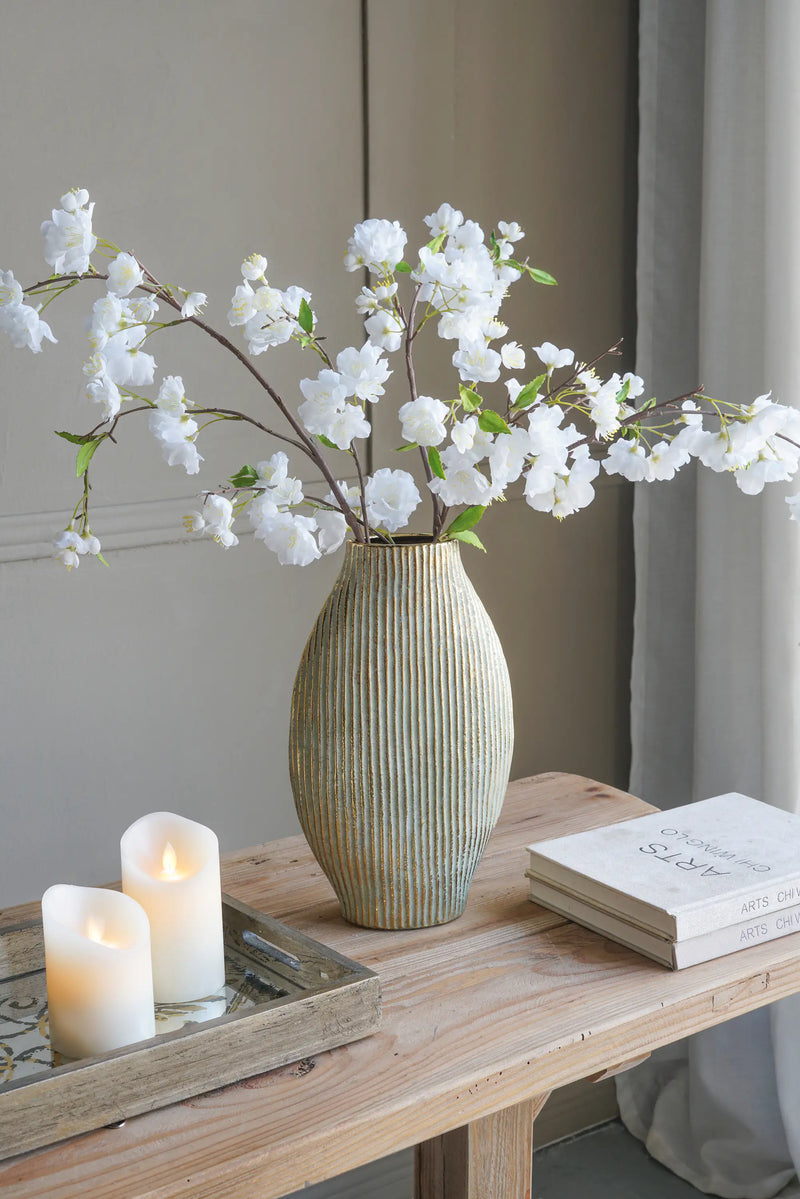 Ceramic Accent Vase with Vertical Ribbed Texture