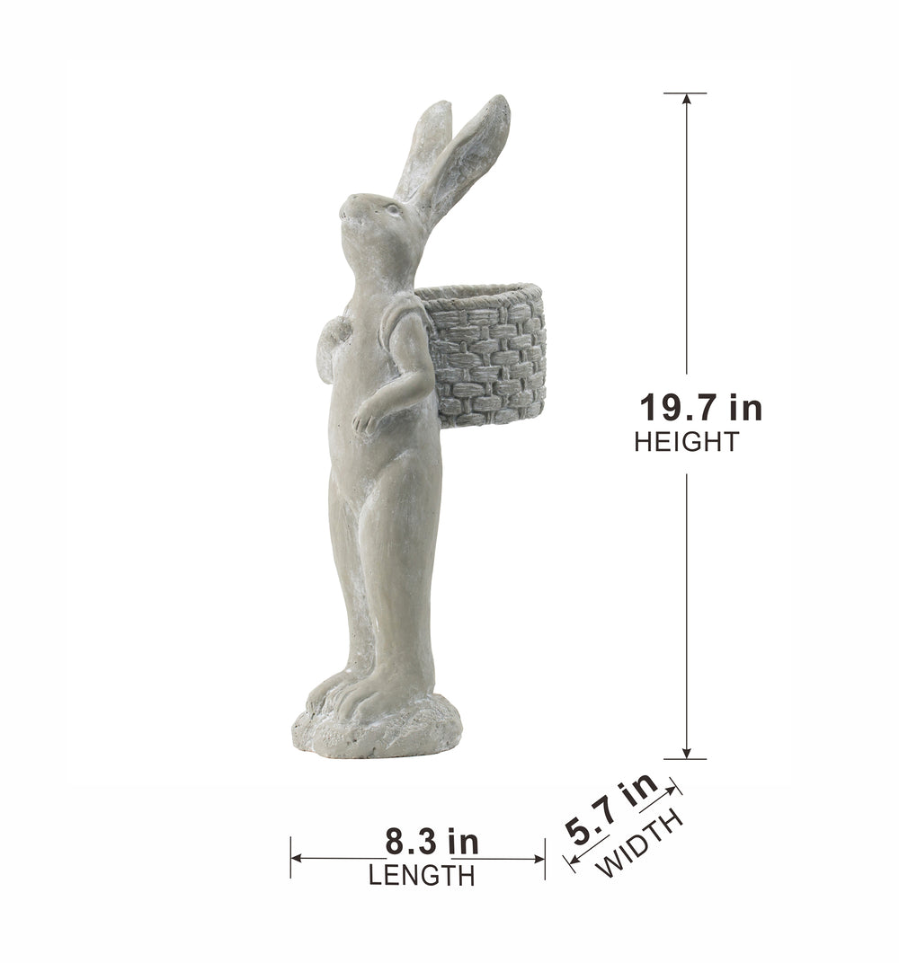 8.5x5.5x19.5' Tall Gray Cement Rabbit Basket Planter Media 11