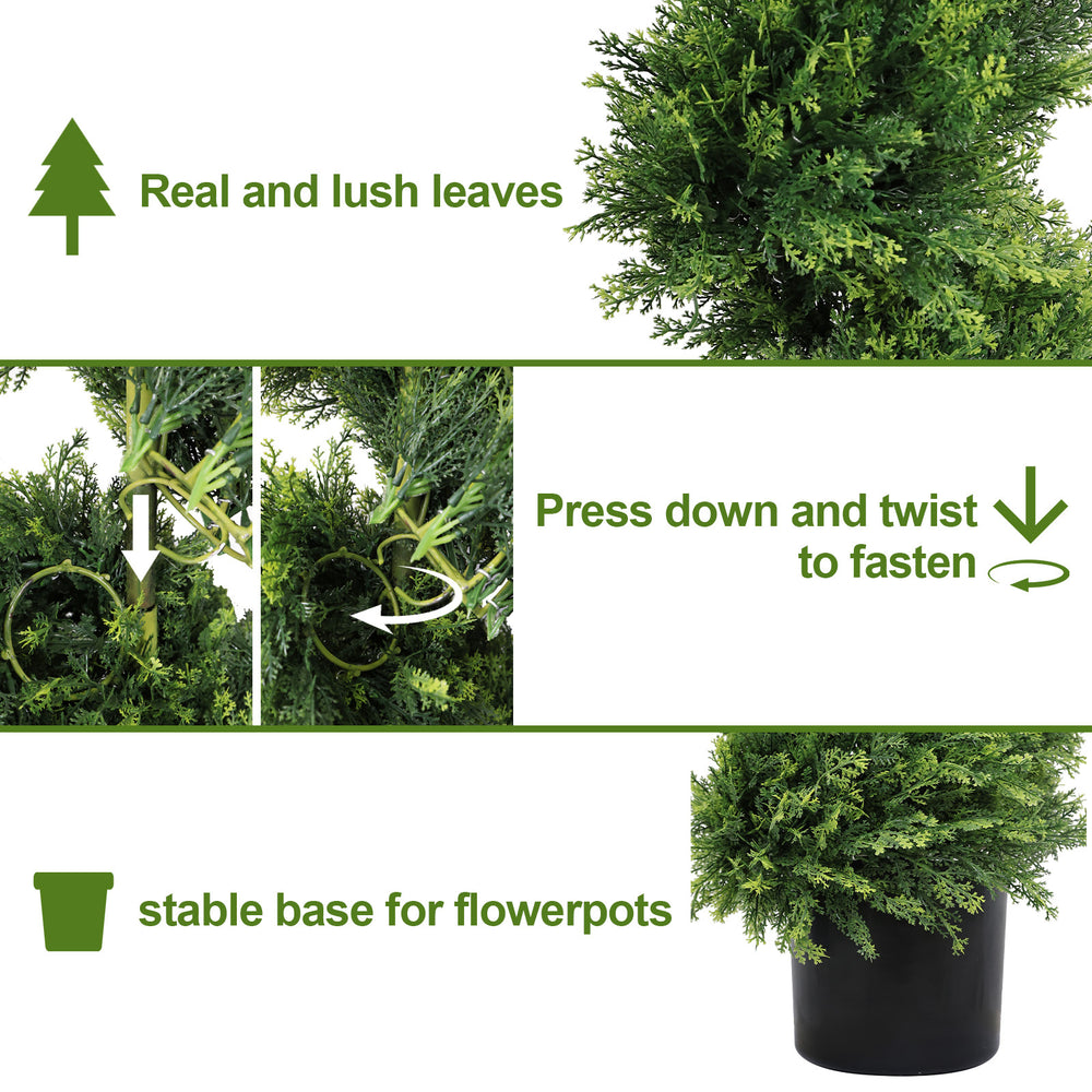 6FT two-tone spiral-shaped potted cedar tree; a realistic evergreen plant, suitable for decorating outdoor gardens, porches, patios, etc.; 2pcs/set Media 6