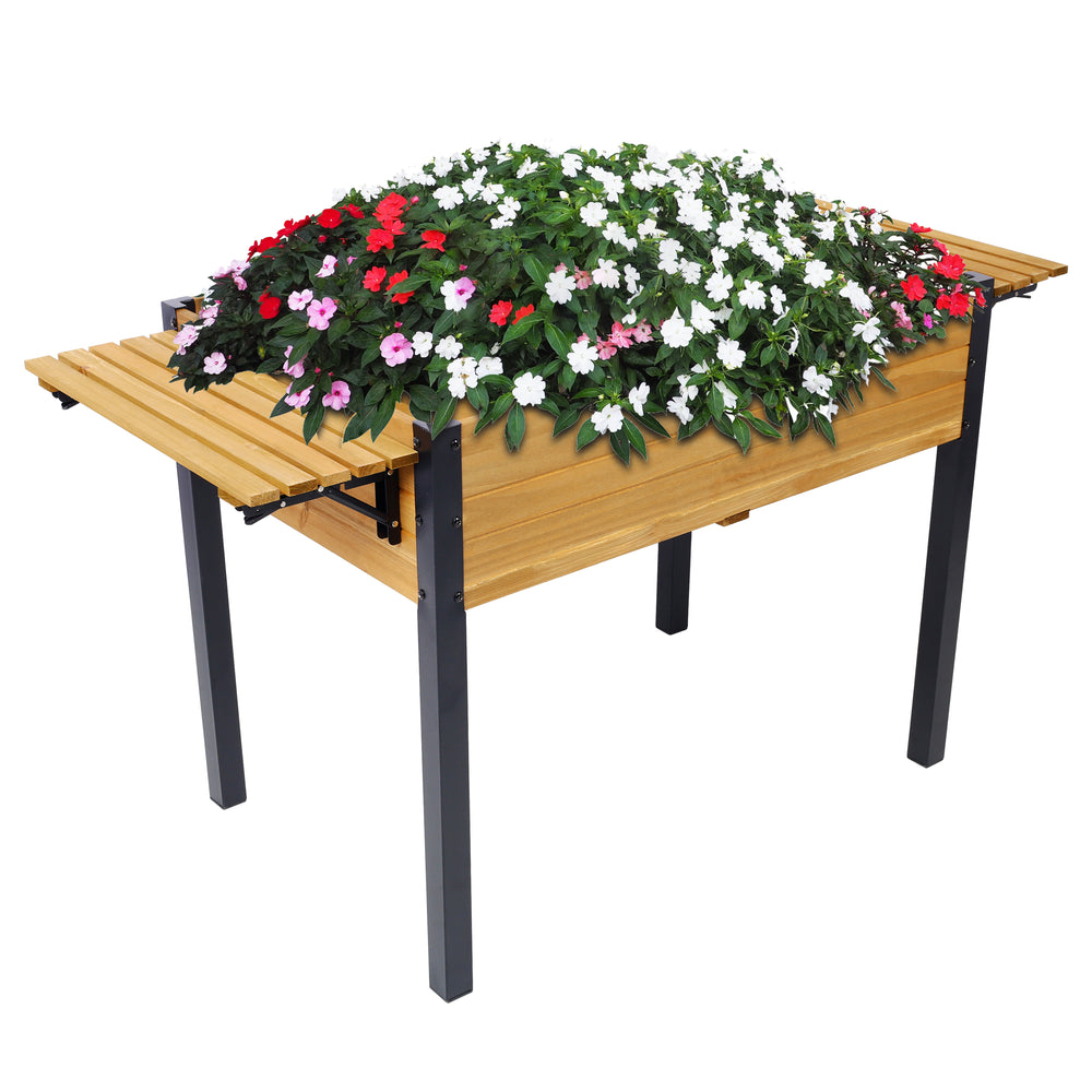 Raised Garden Bed, Metal Leg Wood Planter Boxes with Folding Storage Shelf,Elevated Planter Box for Growing Fresh Herbs, Vegetables, Flowers Great for Outdoor Patio, Deck, Balcony Media 16