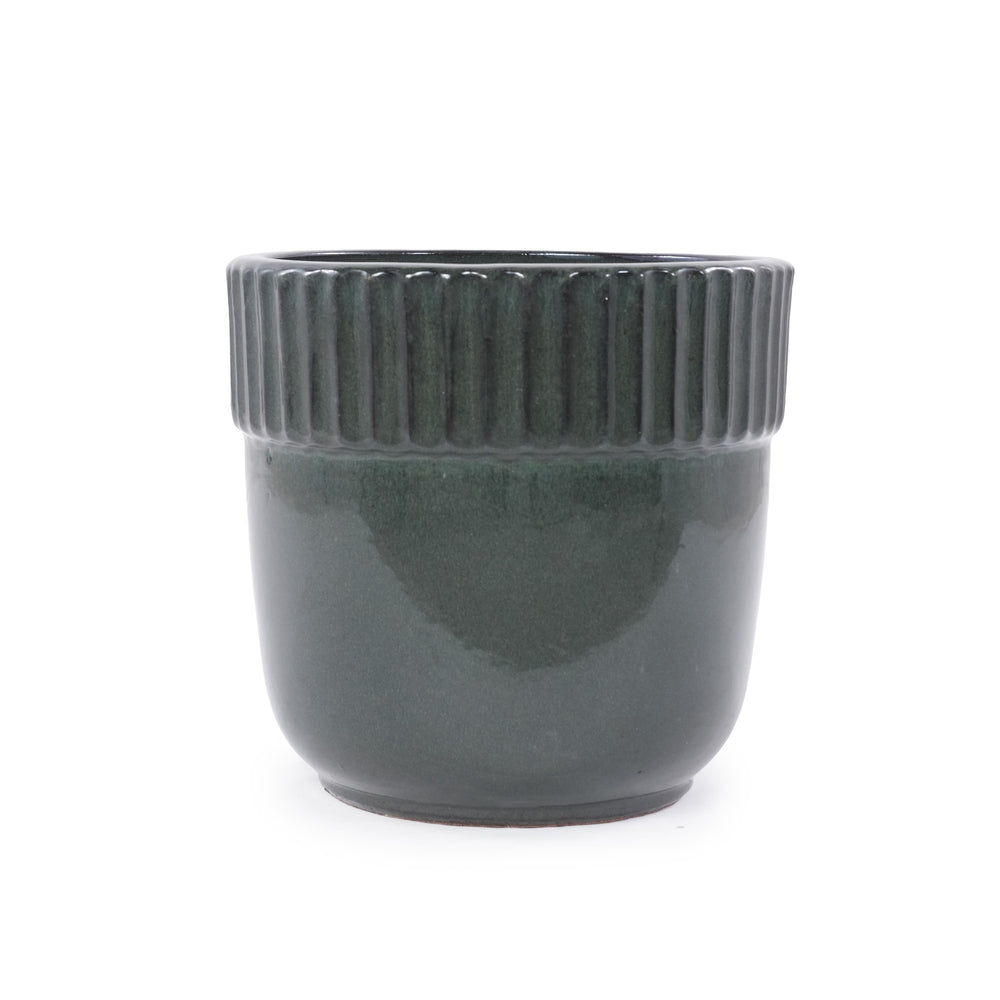 Handmade Ceramic Planter Set of 3, 15/12/9 Inch Diameter, Dark Green Vertical Ribbed Pattern, for Succulents Indoor/Outdoor Use on Windowsill & Bookshelf, Breathable Clay Media 8