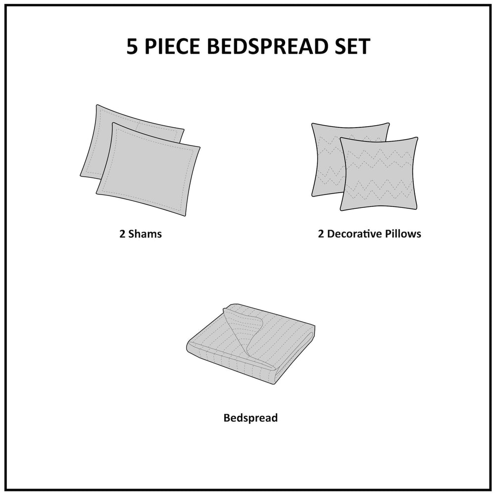 5 Piece Reversible Jacquard Bedspread Set Brown/Gold Queen Media 5