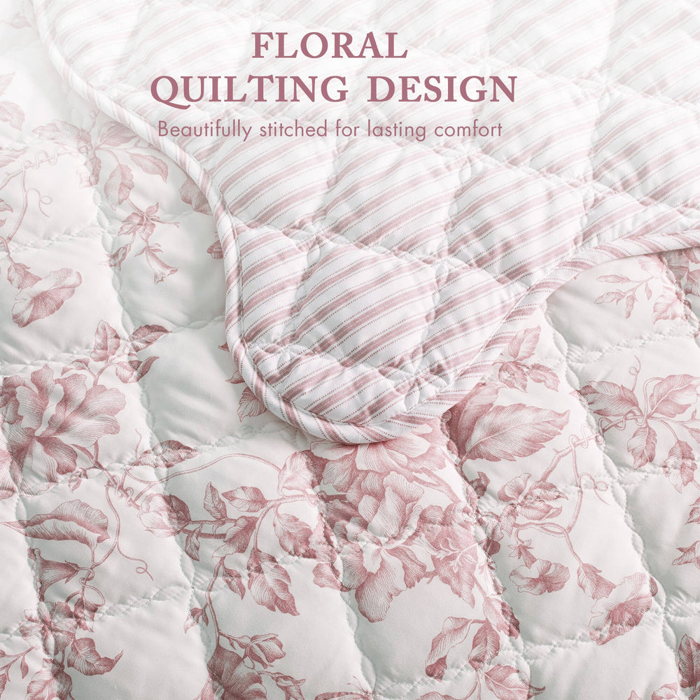 4 Pieces King  Quilt Set with Decorative Pillow,Pink Media 9