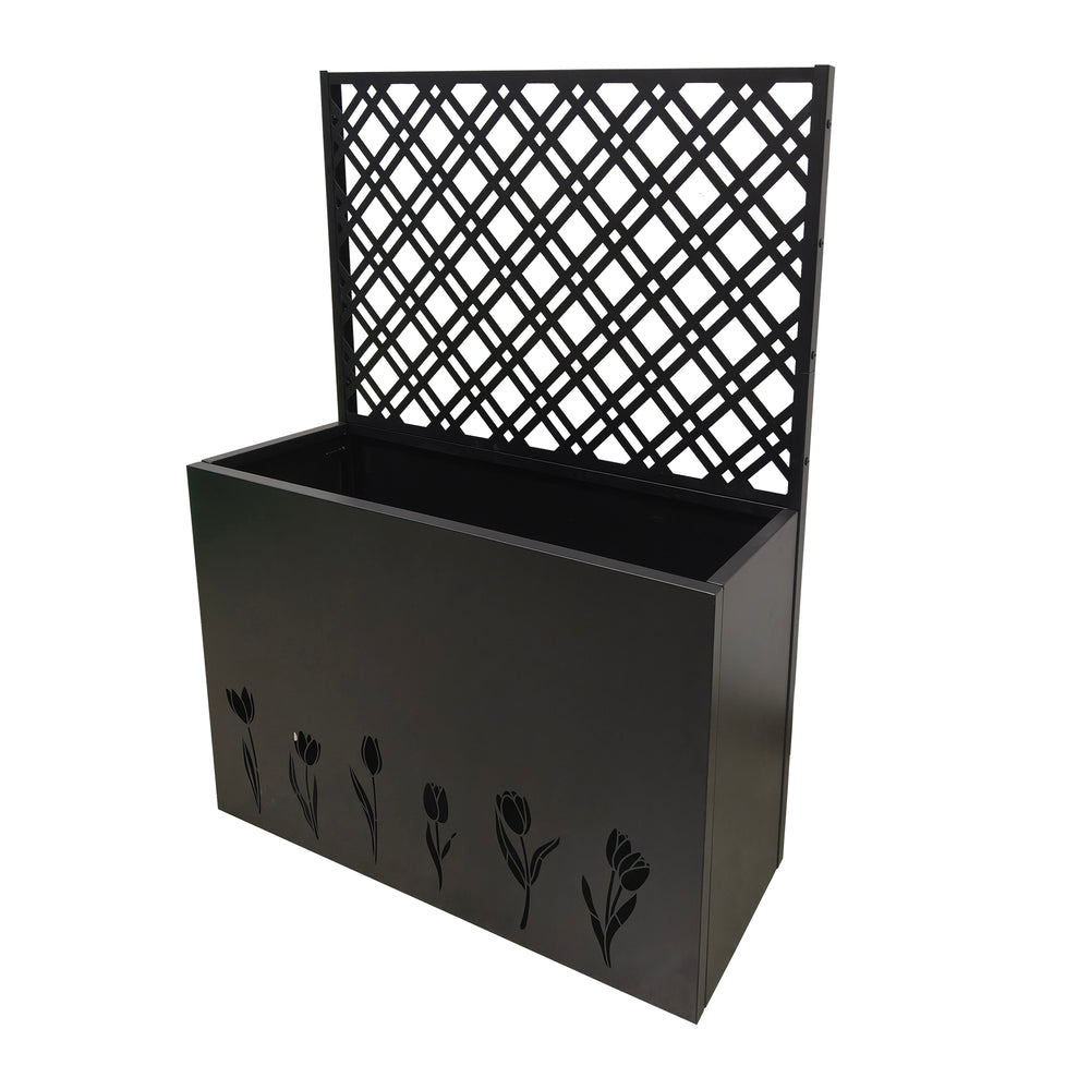 Tall Metal Planter Raised Garden Bed with Trellis 35.5in L x 11.9in W x 47.3in H - Large Flower Box Privacy Screen for Porch, Patio, Garden, Commercial Décor, Tulip Black Media 1