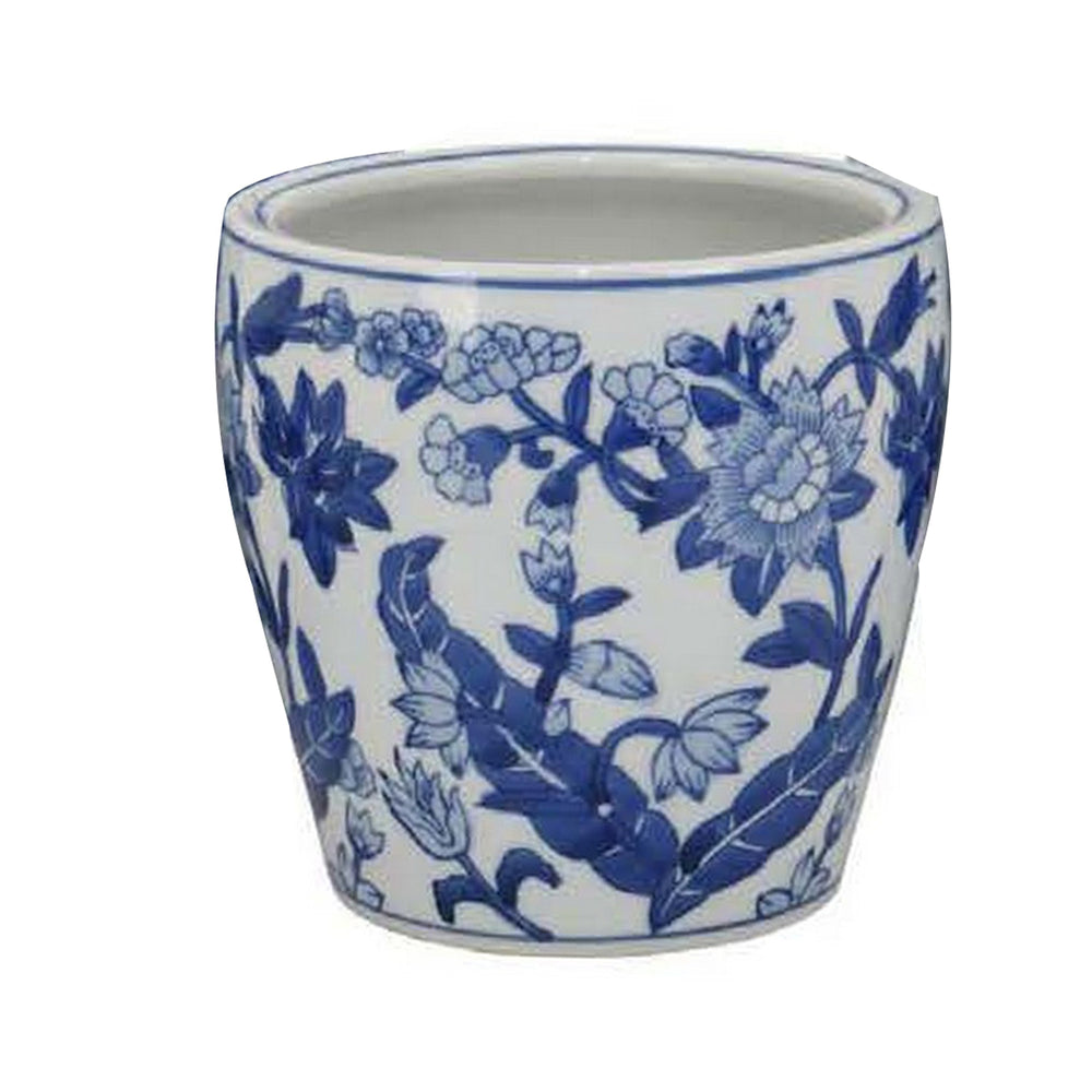 Kerry Accent Planter Pot Set of 4, Blue Floral Pottery, White Ceramic Media 4