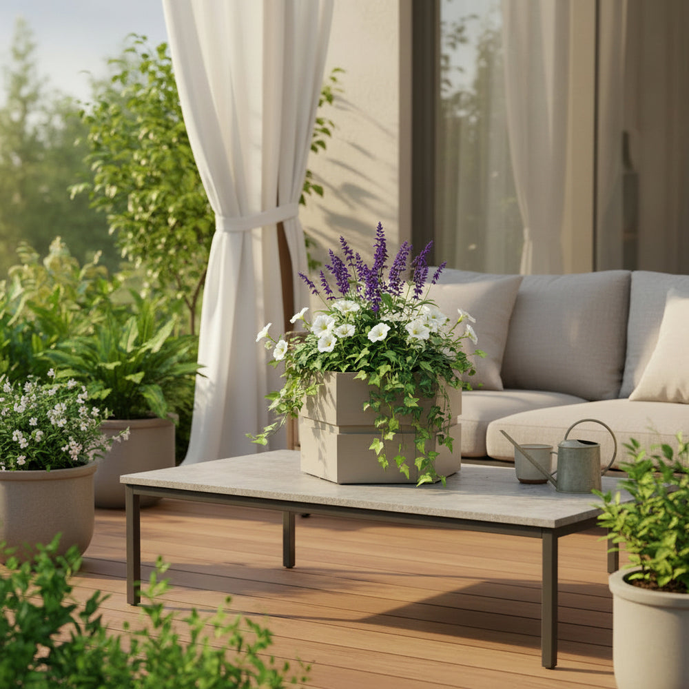 Hexagon Terrace Planter Box Short - Grey Brown Media 5