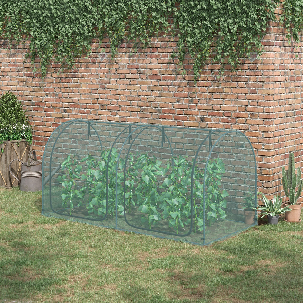 Outsunny 8' x 4' Crop Cage, Plant Protection Tent with Two Zippered Doors, Storage Bag and 4 Ground Stakes, for Garden, Yard, Lawn, Green Media 2
